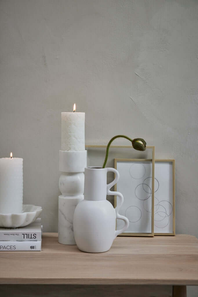 Kynttilänjalka Ellia, valkoinen marmori H30 Lene Bjerre Desing