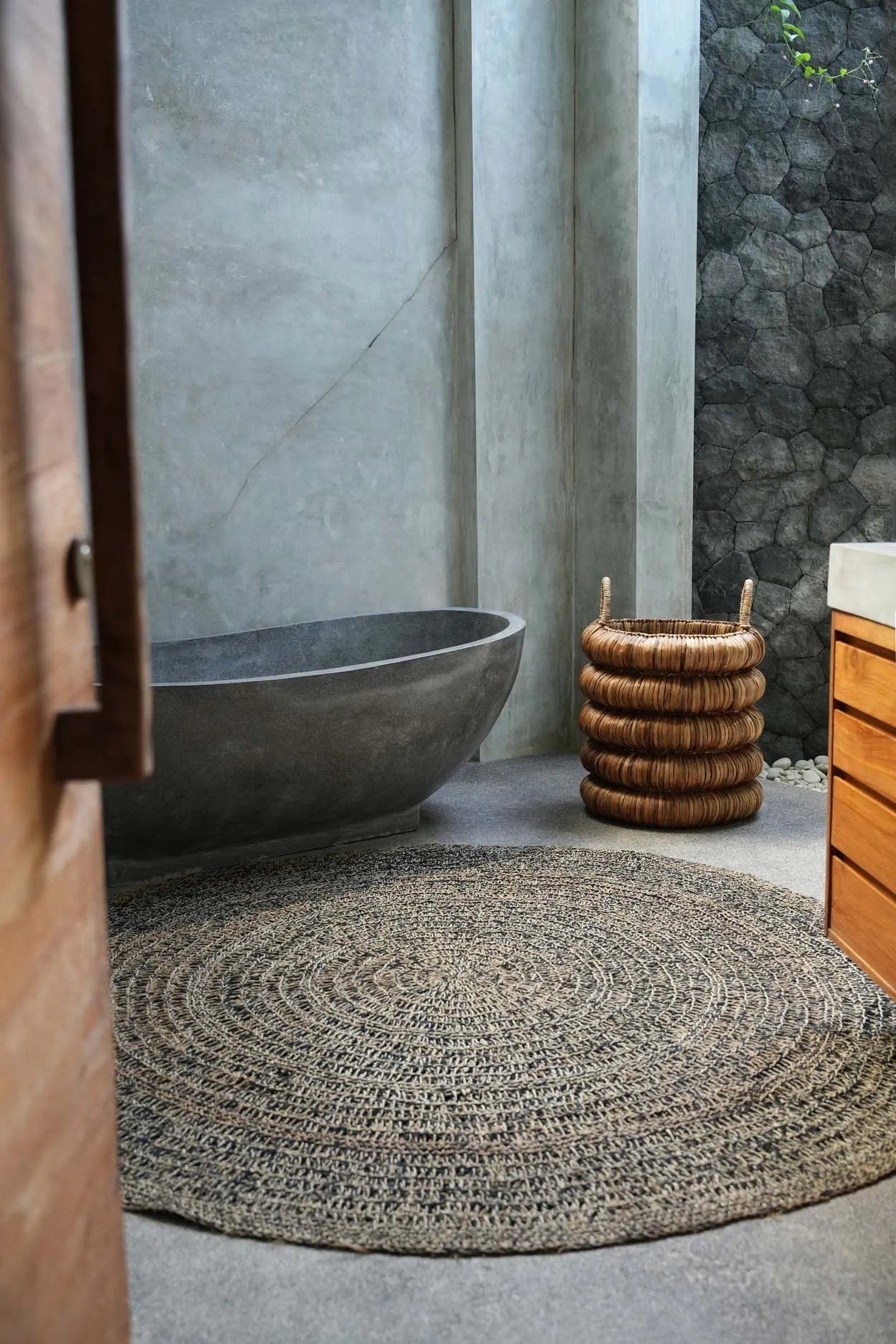 Pyöreä matto, meriruoho luonnollinen/musta 200 Bazar Bizar