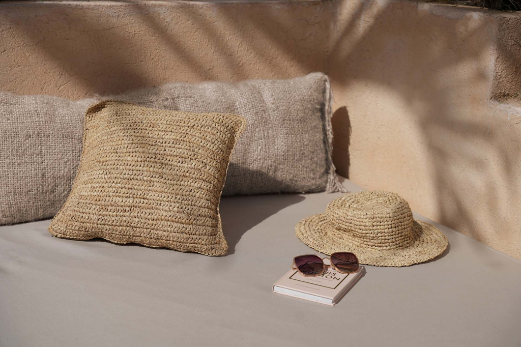 Koristetyynynpäällinen Raffia Flores, luonnollinen - 40x40 Bazar Bizar