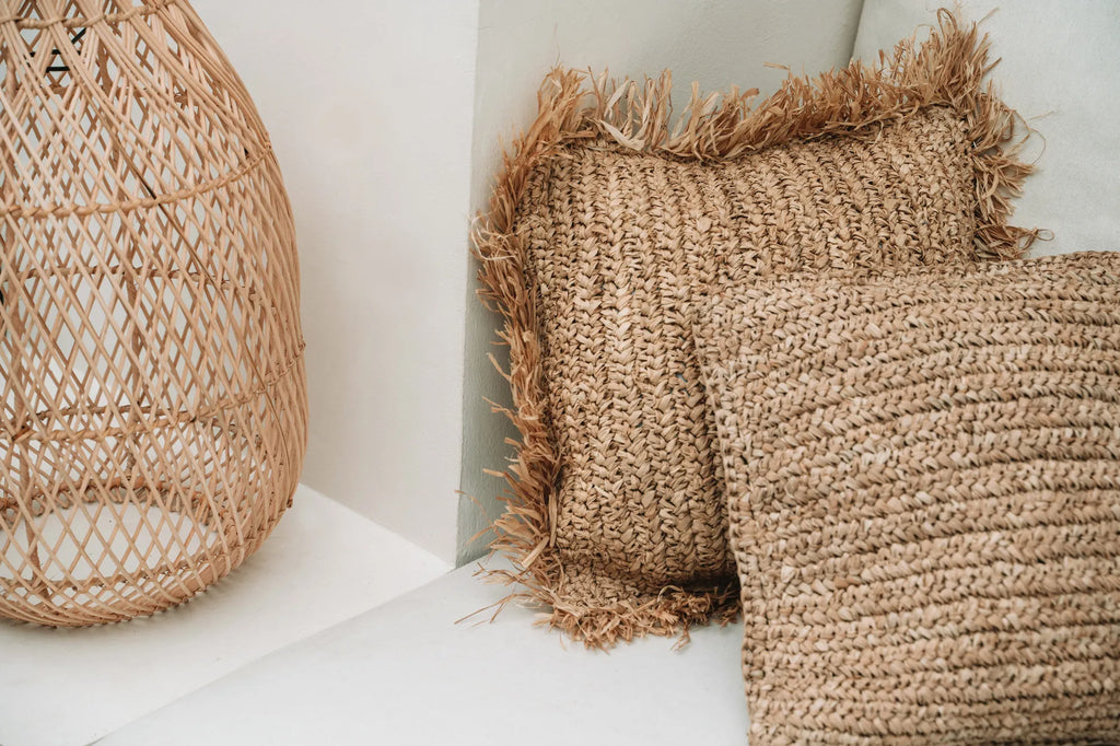 Koristetyynynpäällinen Raffia Flores, luonnollinen - 40x40 Bazar Bizar